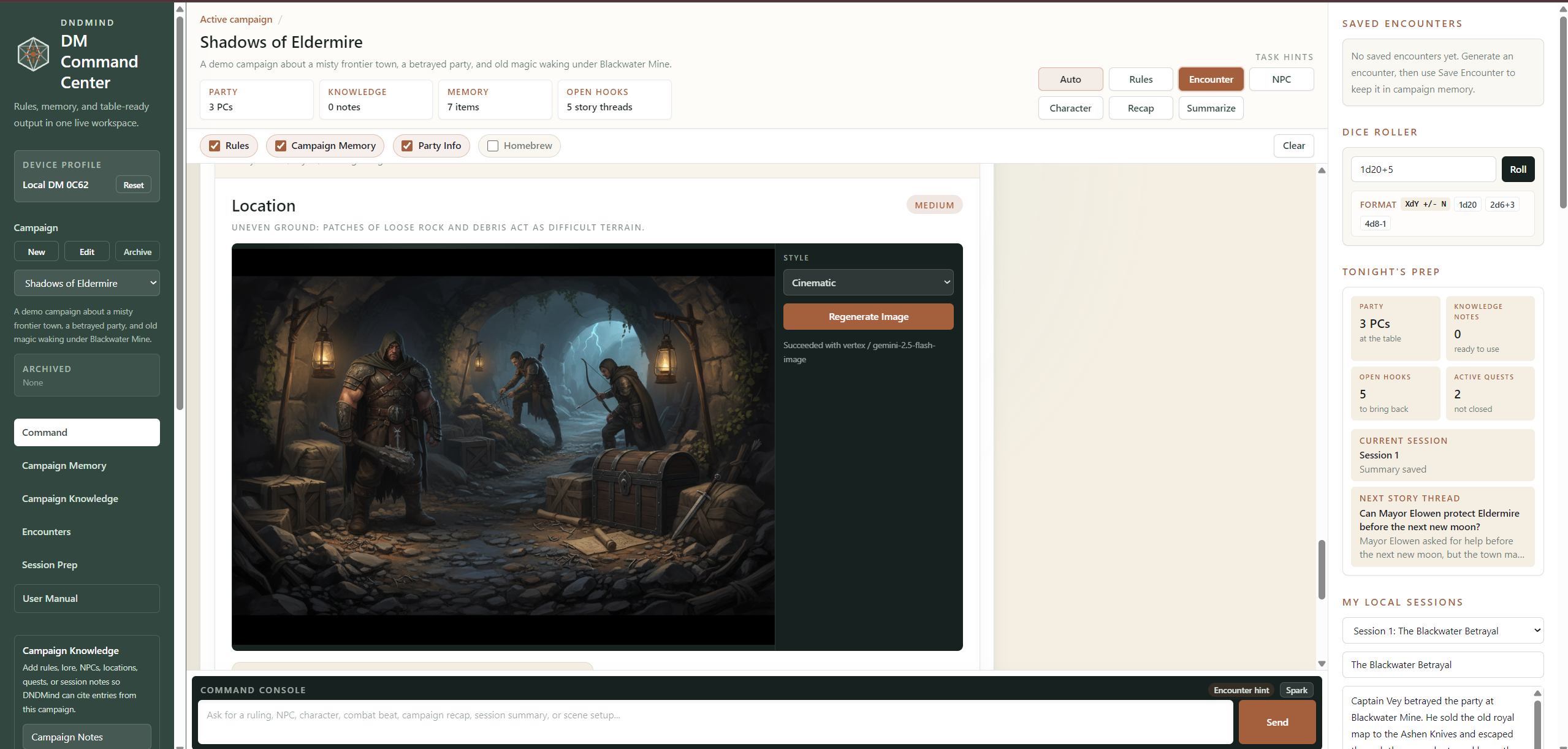 DNDMind command center encounter workspace